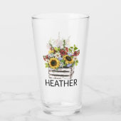 Sonnenblumen Gänseblümchen Blumen Monogramm Name Glas (Rückseite)