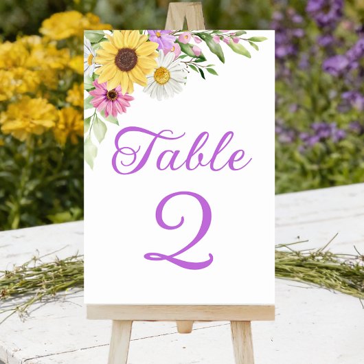 Sonnenblumen-Gänseblümchen-Boho-Blumen-Hochzeitsti Tischnummer