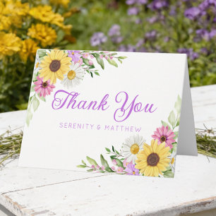 Sonnenblumen-Gänseblümchen-Garten-Blumen-Hochzeits Dankeskarte