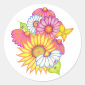 Sonnenblumen-Gänseblümchen-Marienkäfer-Aufkleber Runder Aufkleber (Vorderseite)