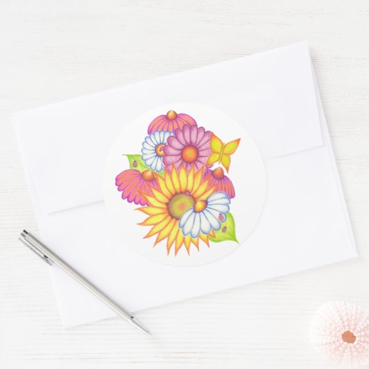 Sonnenblumen-Gänseblümchen-Marienkäfer-Aufkleber Runder Aufkleber (Umschlag)