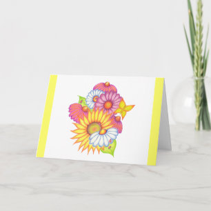Sonnenblumen-Gänseblümchen-Schmetterling-Dankeskar Dankeskarte