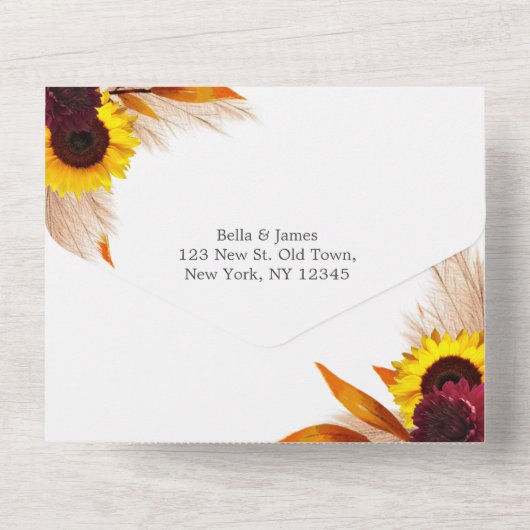 Sonnenblumen Ganze in einer Hochzeitsfeier All In One Einladung (Rückseite)