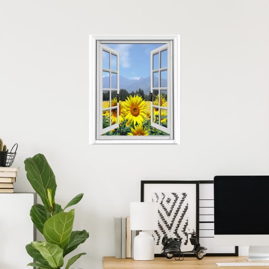 Sonnenblumen Garden Imitate Künstliche Fensteransi Poster (Heimbüro)