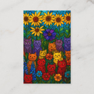 Sonnenblumen-Gartenkatzen-Buntglas-Kunst Visitenkarte