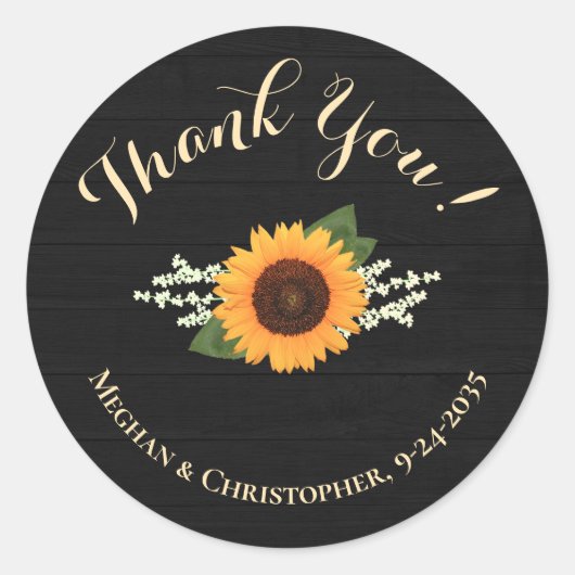 Sonnenblumen Gastgeschenk Hochzeit Schwarz-weiß Wo Runder Aufkleber (Vorderseite)