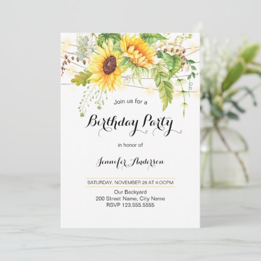 Sonnenblumen Geburtstag Einladung (Stehend Vorderseite)