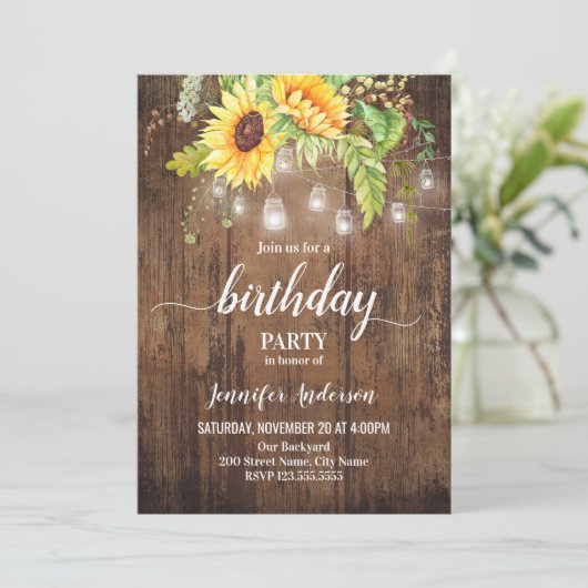 Sonnenblumen Geburtstag Einladung (Stehend Vorderseite)