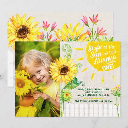 Sonnenblumen Geburtstagsparty Einladung (Vorne/Hinten)