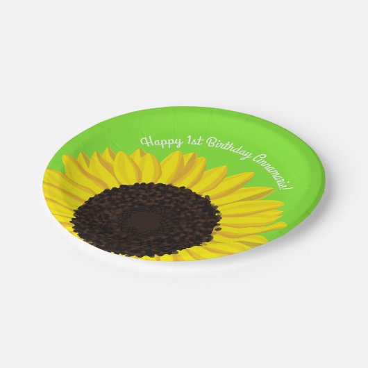 Sonnenblumen Geburtstagsparty Pappteller (Schrägansicht)