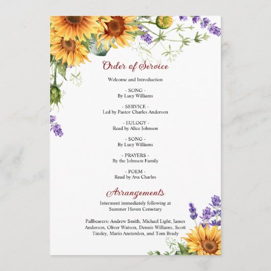 Sonnenblumen Gedenkfeier Programm (Rückseite)