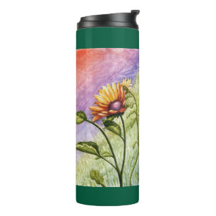 Sonnenblumen-Geheimnisse bei Sonnenuntergang Thermosbecher