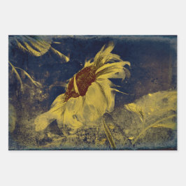 Sonnenblumen Gelb Blaue Zeichnung Vintag antike Ku Geschenkpapier Set