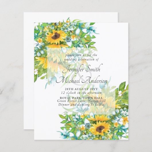 Sonnenblumen Gelb Blauer Blütenblättriger Hochzeit (Vorne/Hinten)