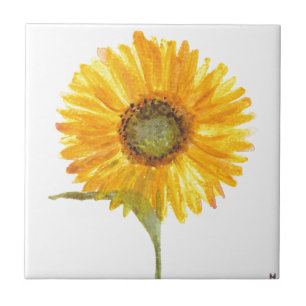 Sonnenblumen-Gelb Floral Aquarell Rustikaler Chic Fliese