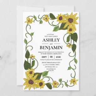 Sonnenblumen-Gelb Floral Botanisch Handgezeichnet  Einladung