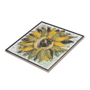 Sonnenblumen-Gelb-Grün-Schwarz-Wasserfarben-Art Fliese
