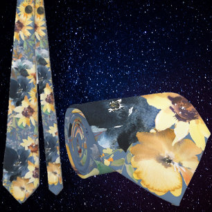 Sonnenblumen Gelb Marineblau Blumen Florale Krawat Krawatte