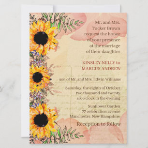 Sonnenblumen Gelb Rustikale Hochzeitseinladung Einladung