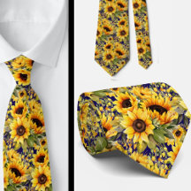 Sonnenblumen Gelb und Navy Blue Floral Neck Tie