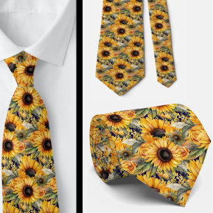Sonnenblumen Gelb und Navy Blue Floral Neck Tie Krawatte