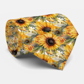 Sonnenblumen Gelb und Weiß Flora Neck Tie Krawatte (Gerollt)