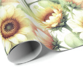 Sonnenblumen Gelbe Blumen Elegante Wasserfarbe Geschenkpapier (Rolleneckpunkt)