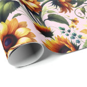 Sonnenblumen Gelbe Blumen Elegante Wasserfarbe Geschenkpapier (Rolleneckpunkt)