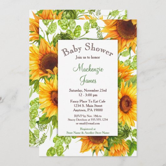 Sonnenblumen Gelbe Blütendusche Einladung (Vorne/Hinten)