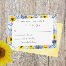 Sonnenblumen, gelbe, dunkelblaue Hochzeitskarte RSVP Karte