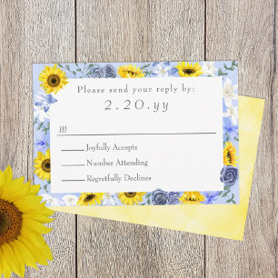 Sonnenblumen, gelbe, dunkelblaue Hochzeitskarte RSVP Karte