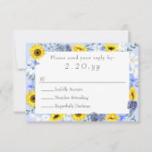 Sonnenblumen, gelbe, dunkelblaue Hochzeitskarte RSVP Karte (Vorderseite)