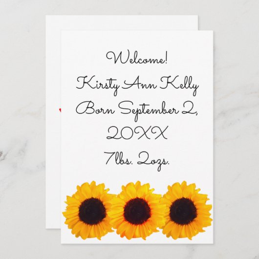 Sonnenblumen Gelbe Geburt Ankündigung 4Kate (Vorne/Hinten)
