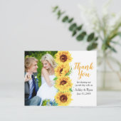 Sonnenblumen Gelbes Foto Hochzeit Vielen Dank Postkarte (Stehend Vorderseite)