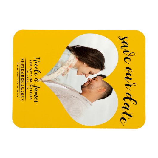 Sonnenblumen Gelbes Herz Foto Hochzeit Save the Da Magnet (Horizontal)