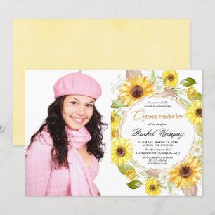 Sonnenblumen Gelbgoldblüten Quinceanera Foto Einladung