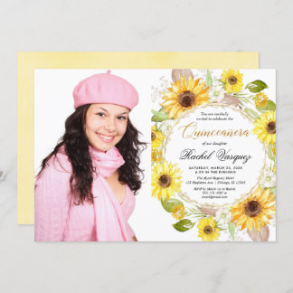Sonnenblumen Gelbgoldblüten Quinceanera Foto Einladung