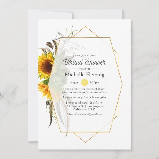 Sonnenblumen Geometric Virtual Bridal oder Babydus Einladung (Vorderseite)