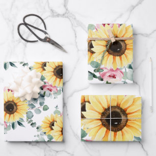 Sonnenblumen-Geschenkpapier-Set mit 3 flachen Böge Geschenkpapier Set