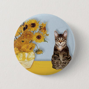 Sonnenblumen - Getigerte Tigerkatze 30 Button