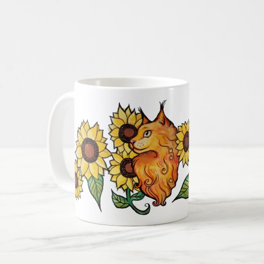 Sonnenblumen Ginger Maine Coon Cat Kaffeetasse (Vorderseite Links)