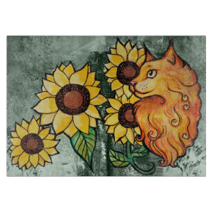 Sonnenblumen Ginger Maine Coon Cat Schneidebrett