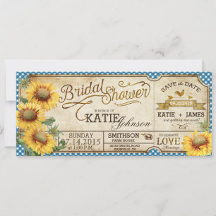 Sonnenblumen Gingham Country Picnic Brautparty Einladung