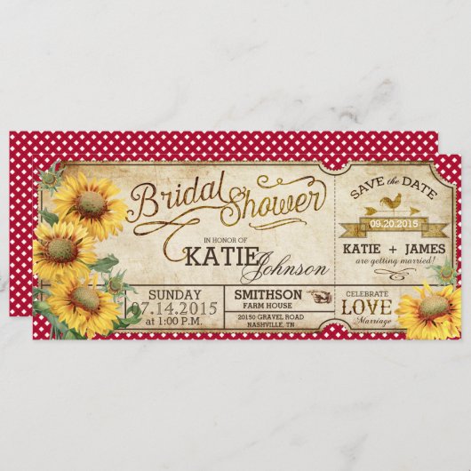 Sonnenblumen Gingham Country Picnic Brautparty Save The Date (Vorne/Hinten)