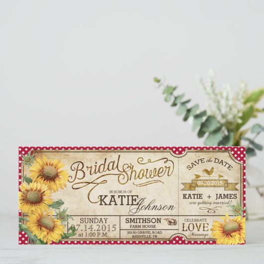 Sonnenblumen Gingham Country Picnic Brautparty Save The Date (Stehend Vorderseite)