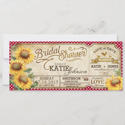 Sonnenblumen Gingham Country Picnic Brautparty Save The Date (Vorderseite)
