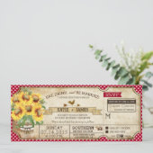 Sonnenblumen Gingham Karo Country Picnic Wedding Einladung (Stehend Vorderseite)