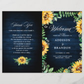 Sonnenblumen Gipskraut Navy Blue Wedding Programm (Vorderseite)
