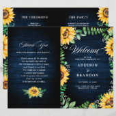 Sonnenblumen Gipskraut Navy Blue Wedding Programm (Vorne/Hinten)