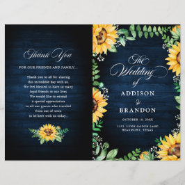 Sonnenblumen Gipskraut Navy Blue Wedding Programm